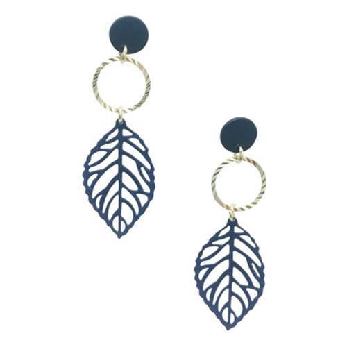 Leaf Matte Navy Drop Earrings