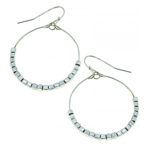 Silver Beaded Hoop Earrings