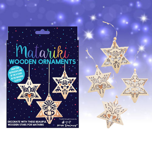 Matariki Wooden Star Ornament 9 Piece Set
