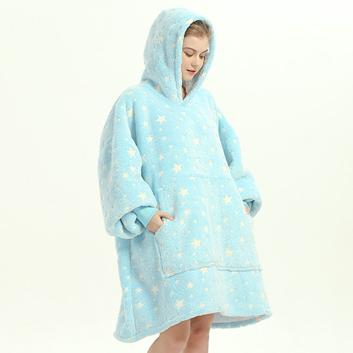 Adult Blue Glow In The Dark Stars Mega Hoodie Blanket NZ