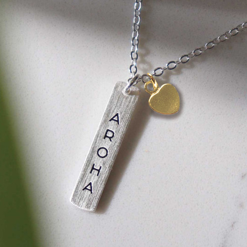 Little Taonga Silver Aroha Bar Necklace