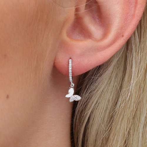 Sterling Silver Butterfly Mini Hoop Earrings