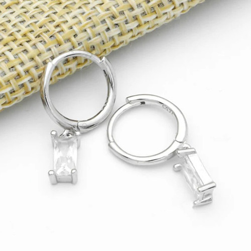 Mini Hoop Earrings - Silver and White CZ