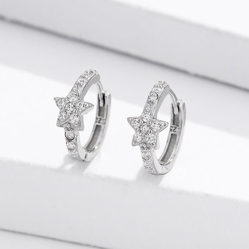 Sterling Silver Star Huggie Hoop Earrings