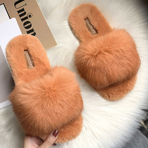 Orange Faux Fur House Slippers