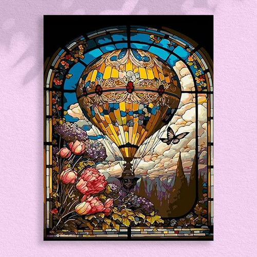 Stained Glass: Forest Hot Air Balloon - 30 x 40 Paint by Numbers Kit