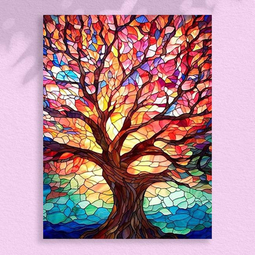 Stained Glass: Colourful Tree - 30 x 40 Paint by Numbers Kit