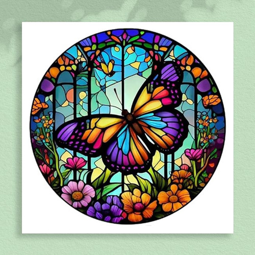 Stained Glass: Colourful Butterfly - 30 x 30 Paint by Numbers Kit