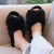 Black Faux Fur Crossover Slippers