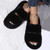 Black Double Strap Faux Fur Slippers