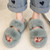 Blue Double Strap Faux Fur Slippers