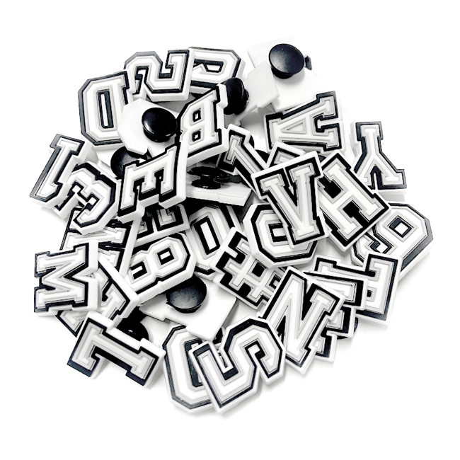 Black and White Letter and Number Croc Charms