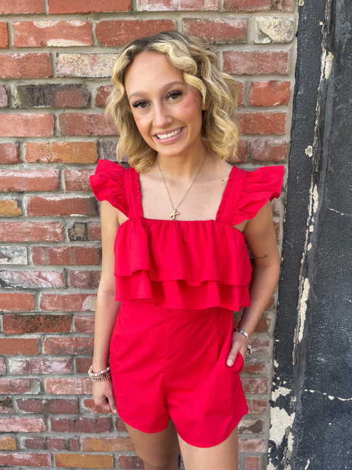 DOUBLE ROMPER RED