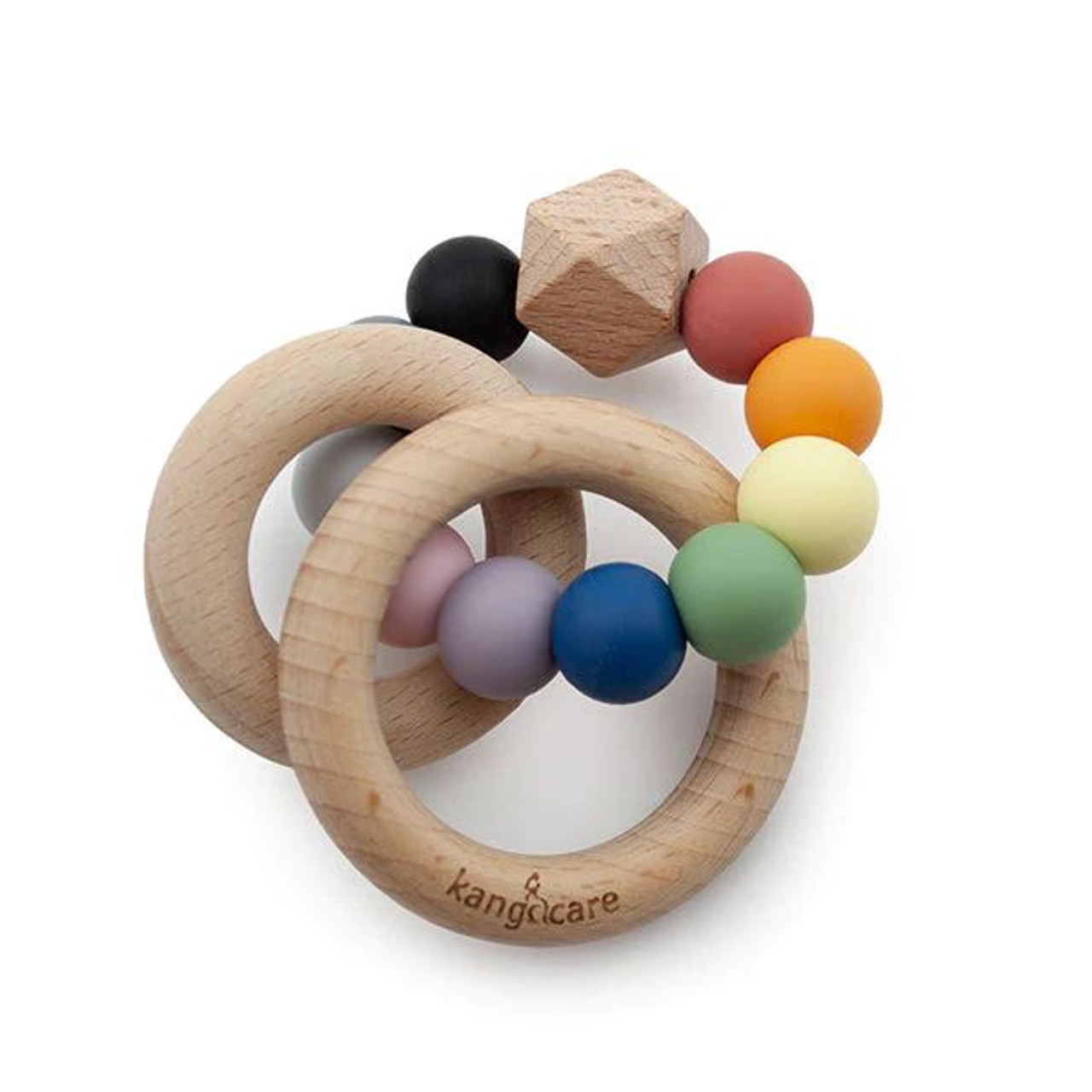 AEIOU Silicone & Wood Multi-Ring Teether - Oat Milk | Babylist Shop