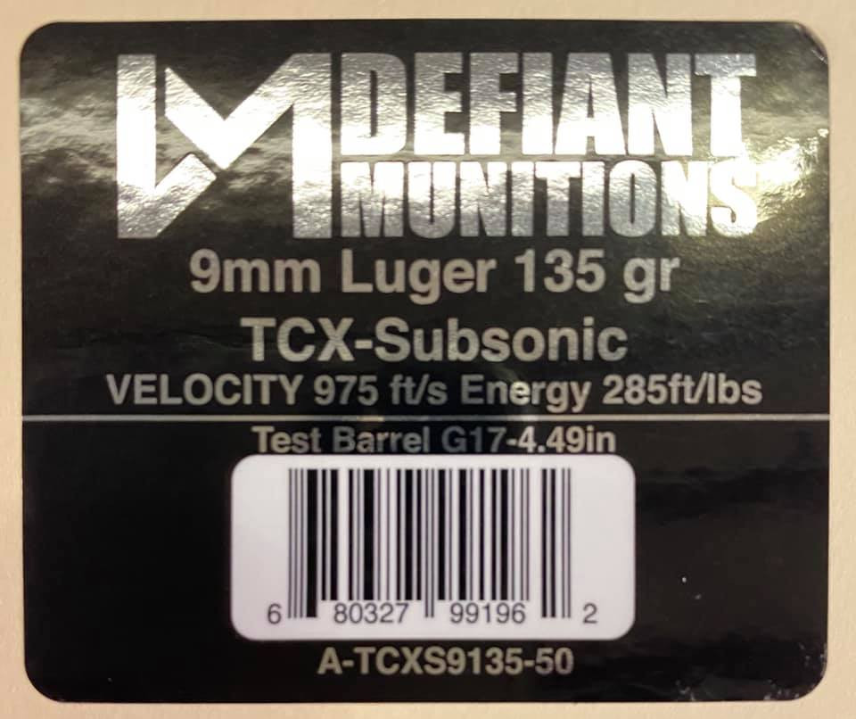 9mm Luger 135 gr Total Copper X-panding-SUBSONIC (TCX-S) - Defiant