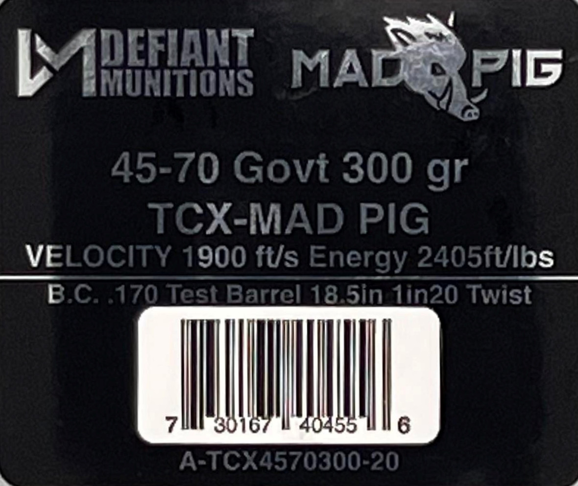 45-70 Govt 300gr Mad Pig Total Copper X-panding (TCX) - Defiant