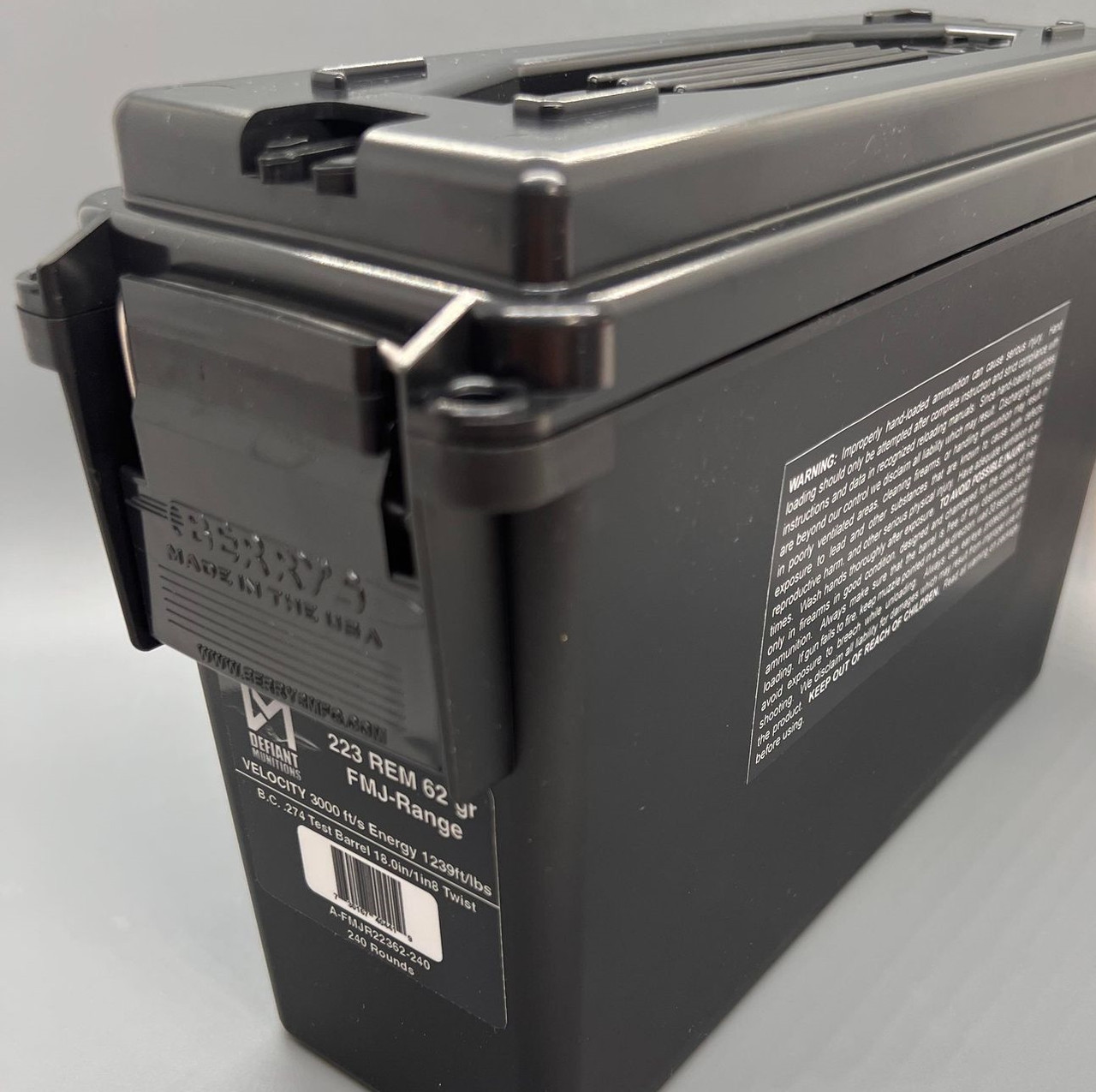 223 REM 62gr FMJ Range, 240rd Ammo Can - Defiant Munitions