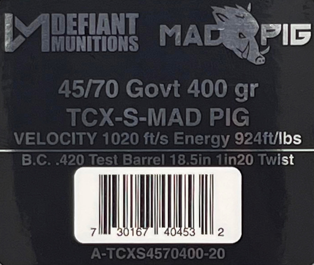 45-70 400gr TCXS-Mad Pig (Total Copper X-panding Subsonic Defensive Ammunition)
