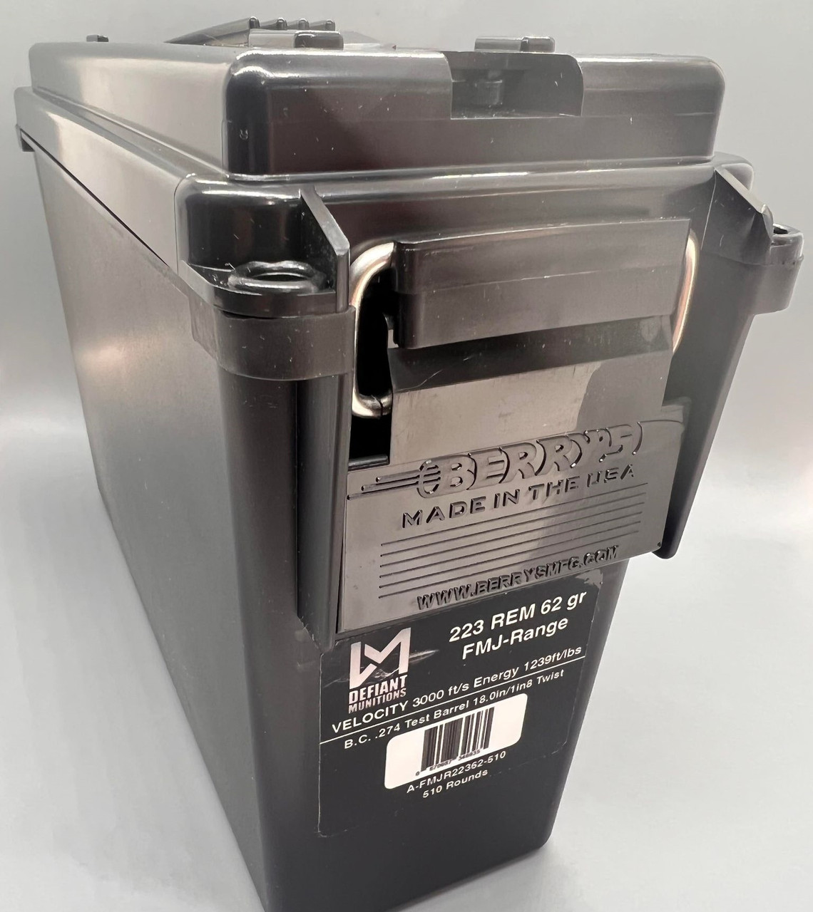 223 REM 62gr FMJ Range, 510rd Ammo Can - Defiant Munitions