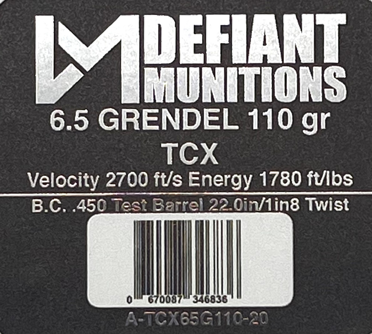  6.5 GRENDEL 110gr TCX  Solid Copper Defensive Ammunition