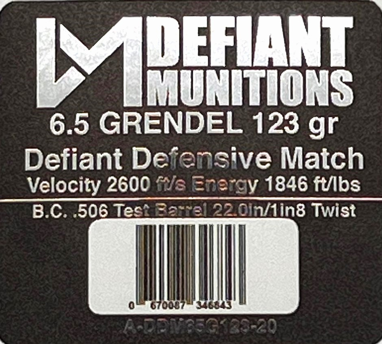 6.5 GRENDEL 123gr Defiant Defensive Match