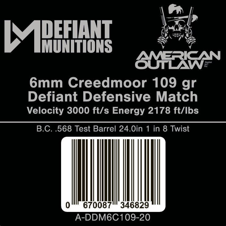 6mm Creedmoor 109gr Defiant Defensive Match (DDM) (AO) - Defiant