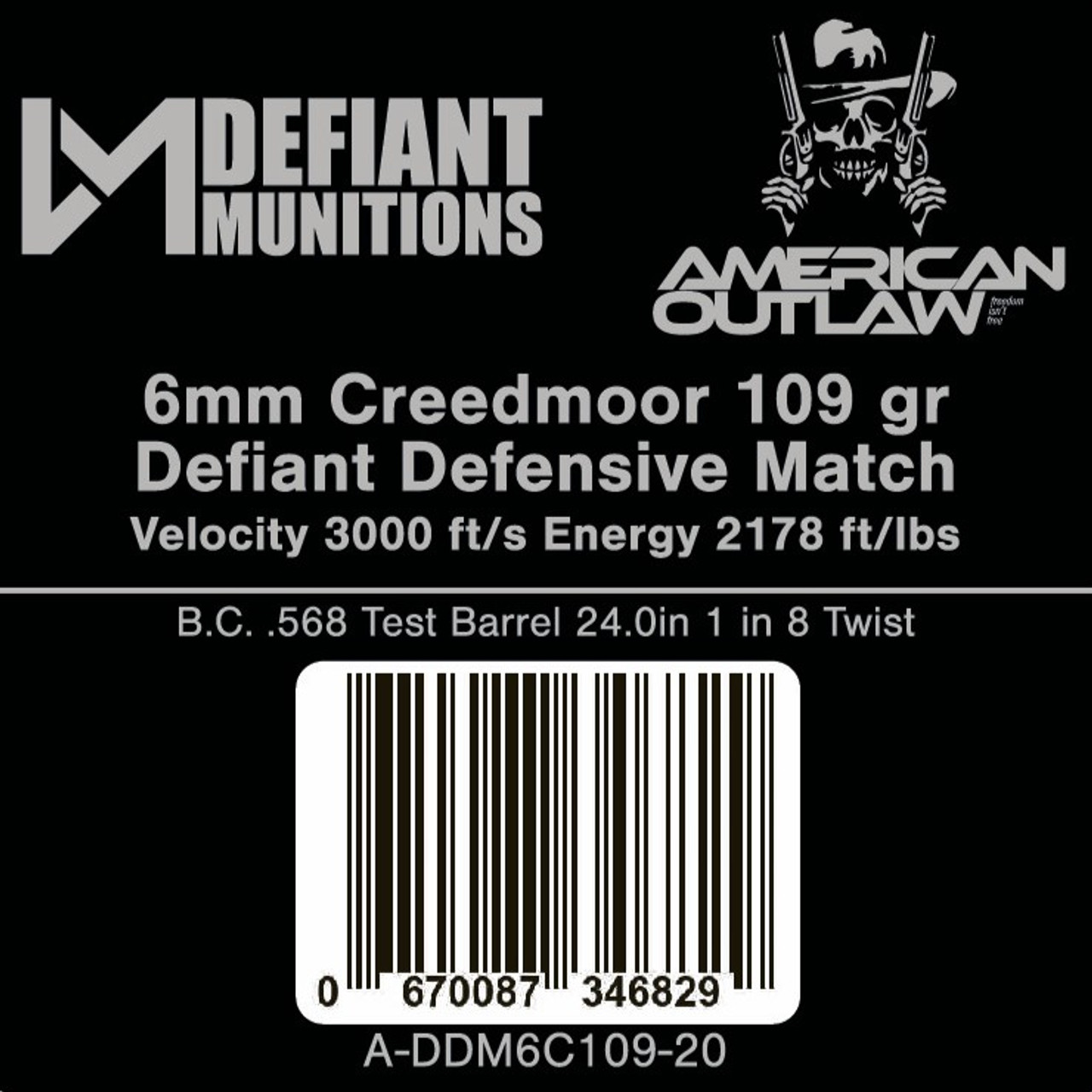 Defiant Munitions 6mm Creedmoor 109gr Defiant Defensive Match Premium Ammunition