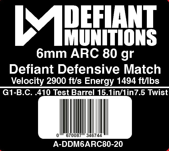 6mm ARC 80gr Defiant Defensive Match (DDM) - Defiant Munitions