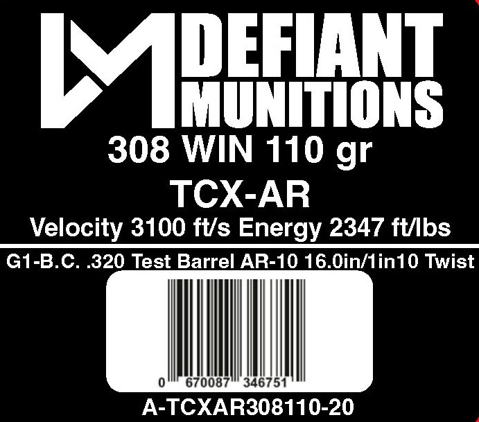 308 WIN 110gr Total Copper X-panding (TCX)-Auto Rifle - Defiant