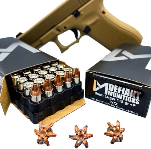 9mm Luger 115 gr +P TCX  (Total Copper X-panding) Solid Copper Defensive Ammunition (50 pack)