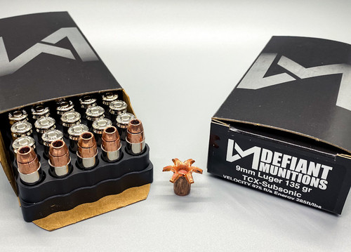 9mm Luger 135 gr TCX-S (Total Copper X-panding SUBSONIC) Solid Copper Defensive Ammunition