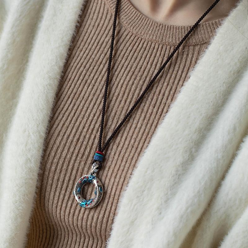 Hollow Circle Enamel Copper Pendant Necklace