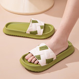 Chic White and Green Color-block House Shoes - Perfect for Summer Vibes