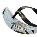 Close-up of black graffiti printed flip flops for men.