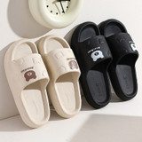 Men's black Cute Cartoon Bear Slippers with thick soles for indoor comfort.