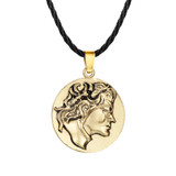 Ancient sigil medallion copper pendant with abstract symbolic engraving