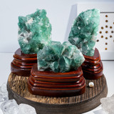 High grade green fluorite crystal specimen – irregular crystal formation – angled view