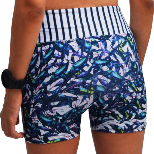 Blueberria performance shorts in Multicolor Blueberry – back view