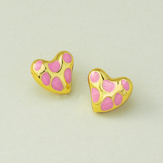Blush petal enamel heart stud earrings front view