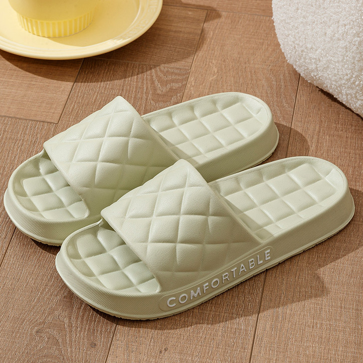 Stay cozy with our stylish Women's Plaid Design Home Slippers in green.