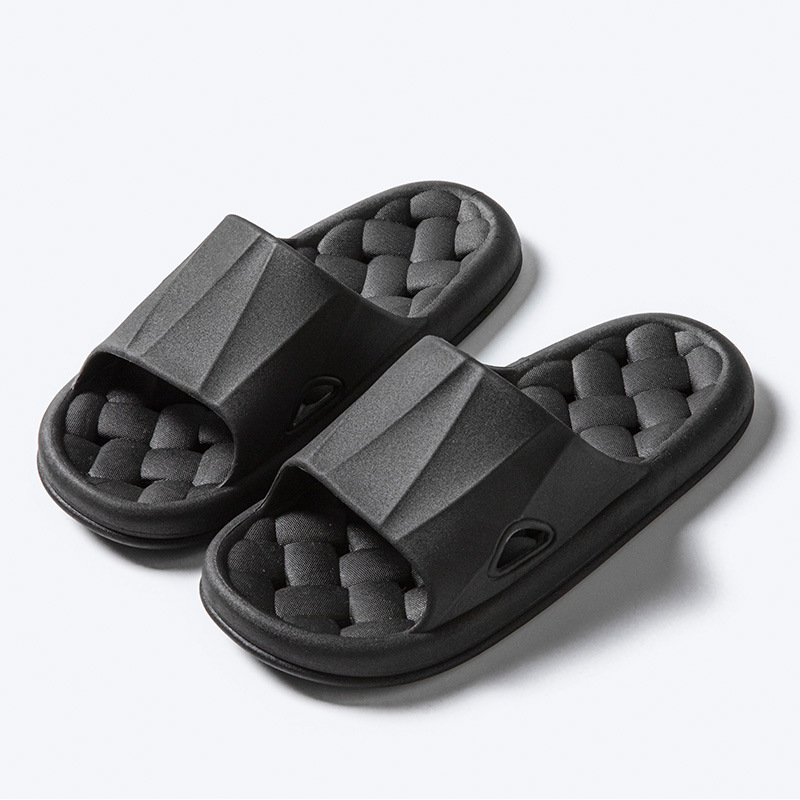 Black Men's Slippers with Woven Texture.