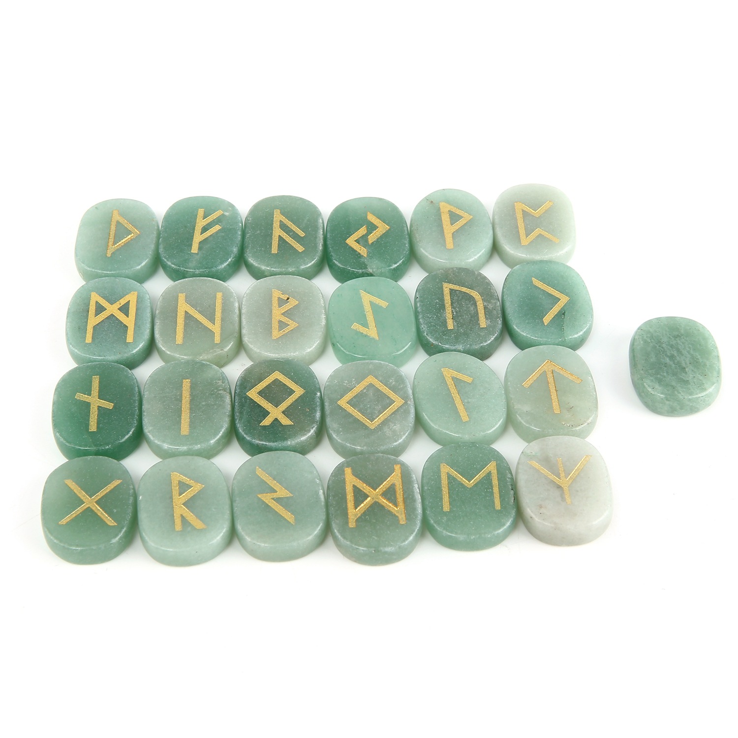 Labradorite crystal rune set with 24 oval symbol stones and one blank piece