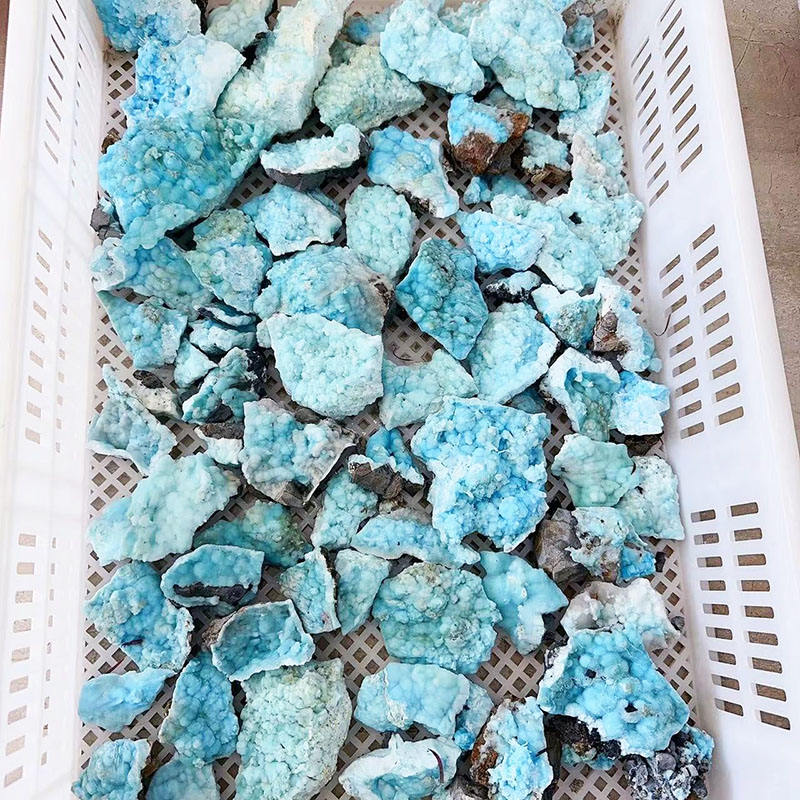 Raw blue aragonite crystal cluster – natural rough mineral – main product image