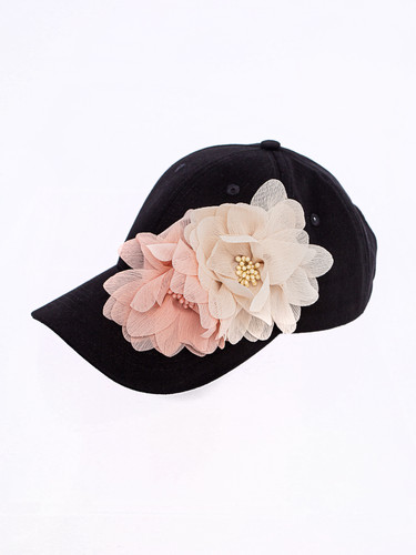 Black Cap With Decorative Pastel Color Brooches | FLOWERS