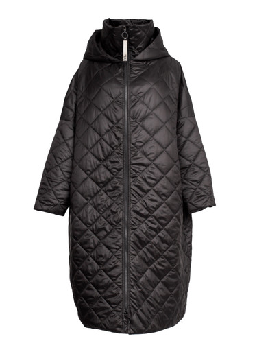 Black Oversized Quilted Puffer Coat With Hood | EMERIE