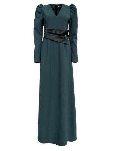 Emerald Green Maxi Evening Gown With Pleated Detail | SABINA