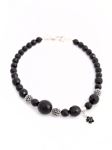 Black Czech Crystal Glass Beaded Necklace With Black Pavé Crystal Balls