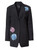Black Wool Blend Single-breasted Long Blazer With Embroidery | CHRYSANTHEMUMS
