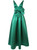 Emerald Taffeta Deep V-Neck Belted Waist Gown | MIYUKI