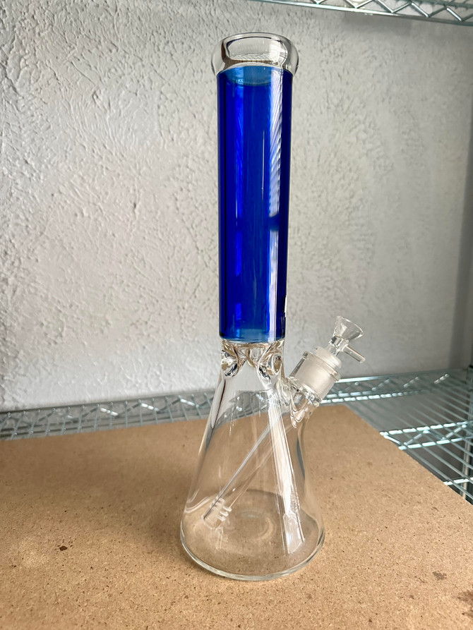 14.5" See-Through Clear & Blue Waterpipe w/ Ice Pinch - #12830
